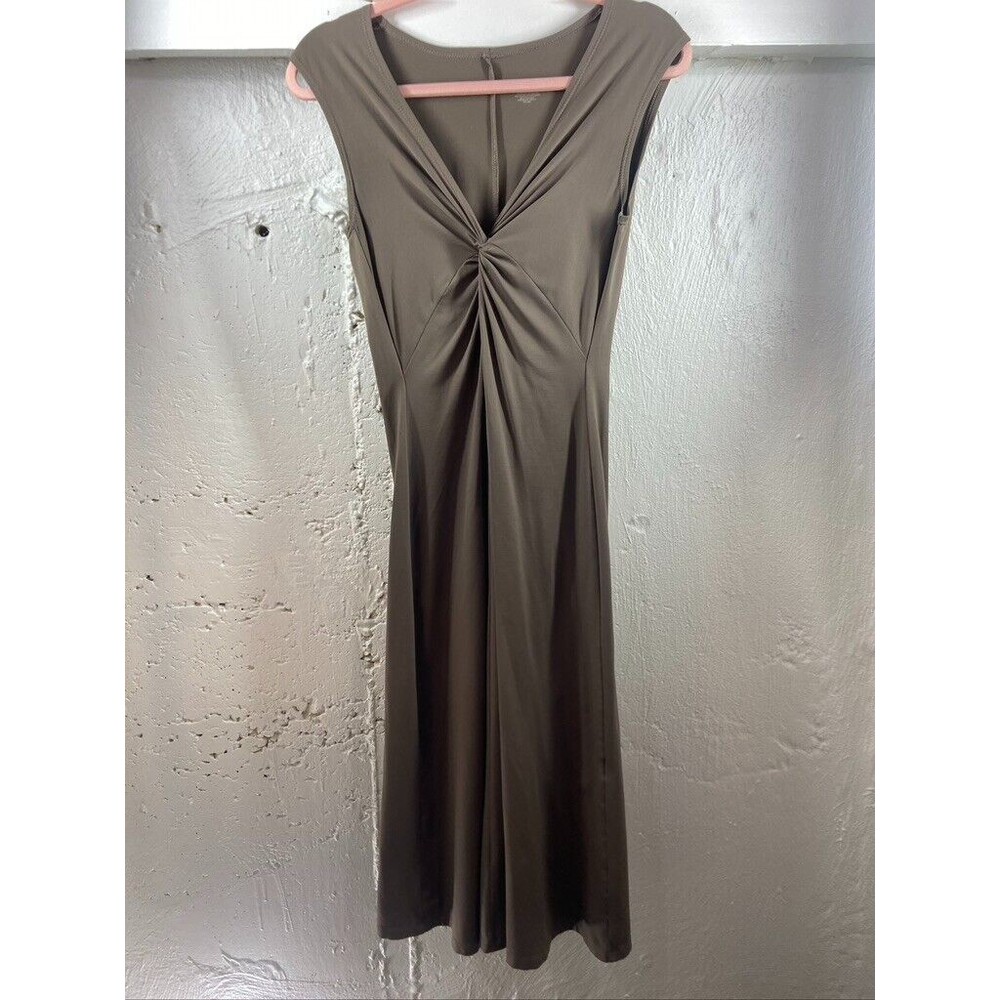 PATAGONIA WOMENS MED BROWN STRETCHY MIDI SLEEVELESS KNOT FRONT DRESS